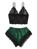 LaceLuxe See Through Bralette Cami Top And Shorts Set Plus - Breathable Nightie