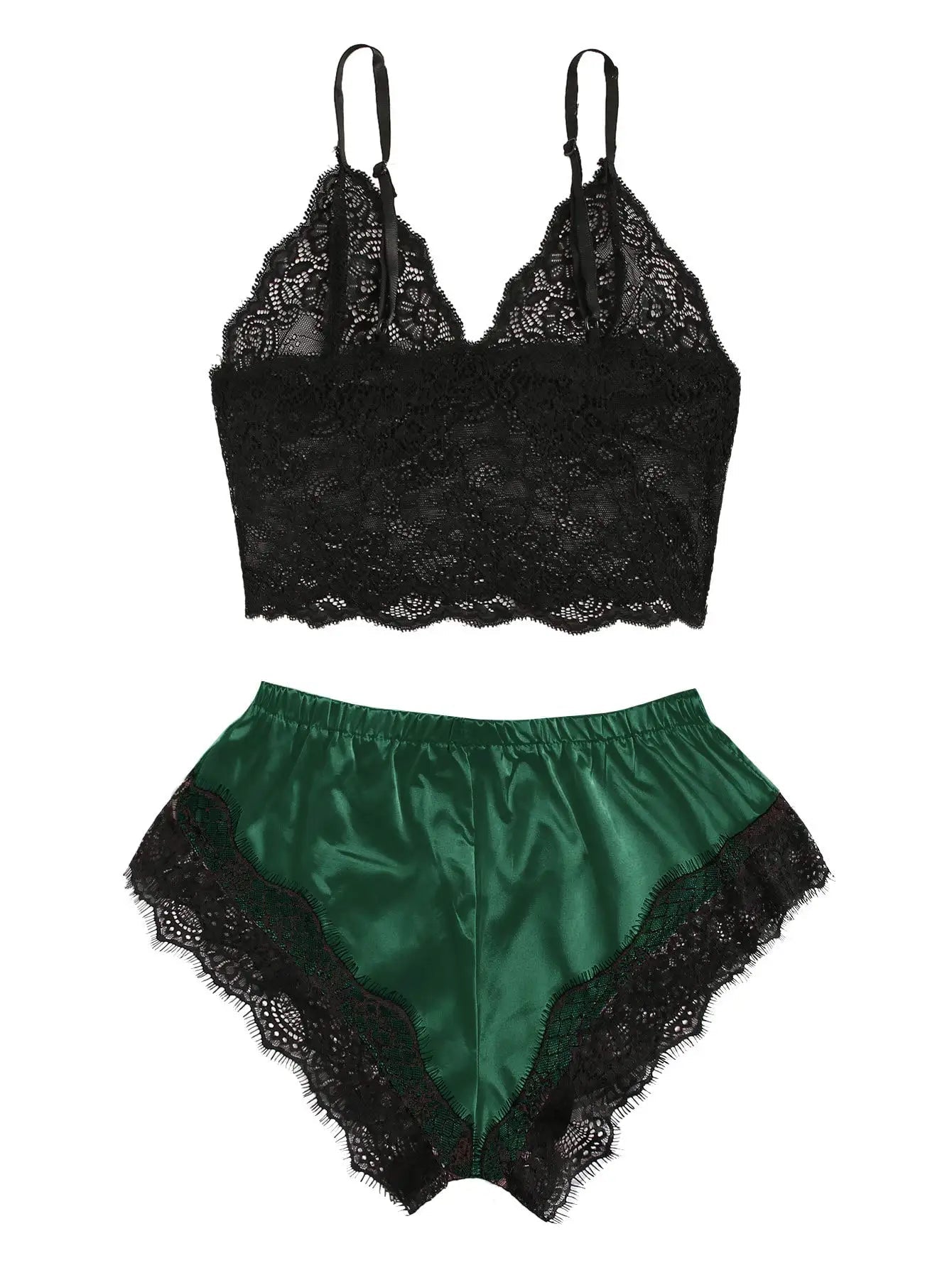 LaceLuxe See Through Bralette Cami Top And Shorts Set Plus - Breathable Nightie