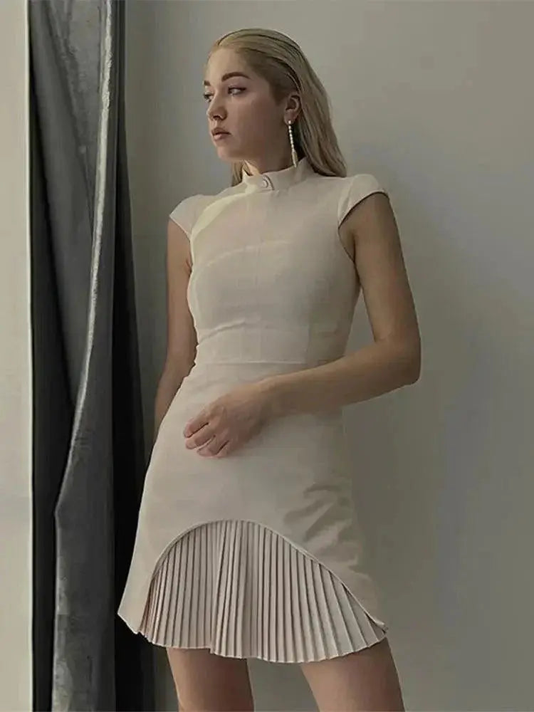 Elegant Pleated Hemline Mini Dress For Chic Office Fashion