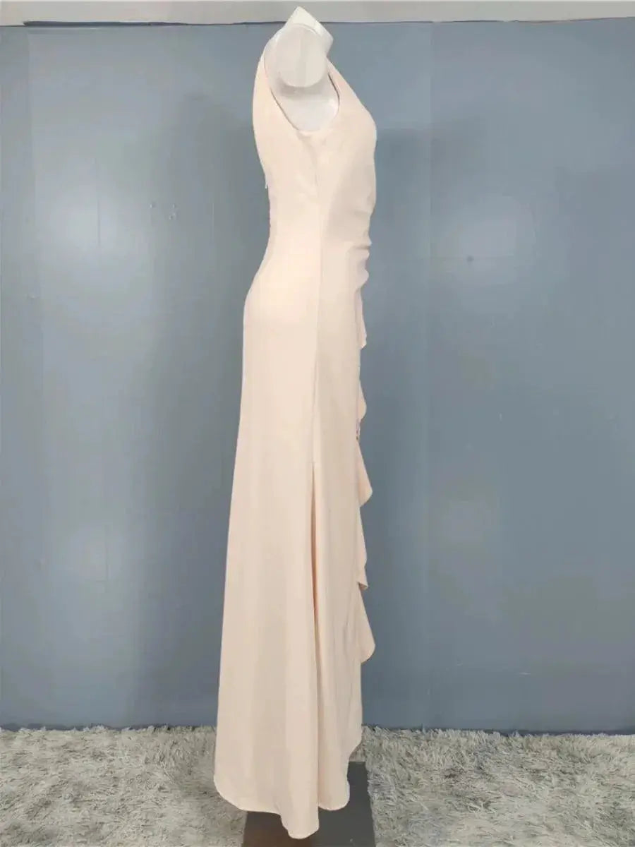 Ladylike Ruffles Backless Slit Dress Elegant Evening Fashion