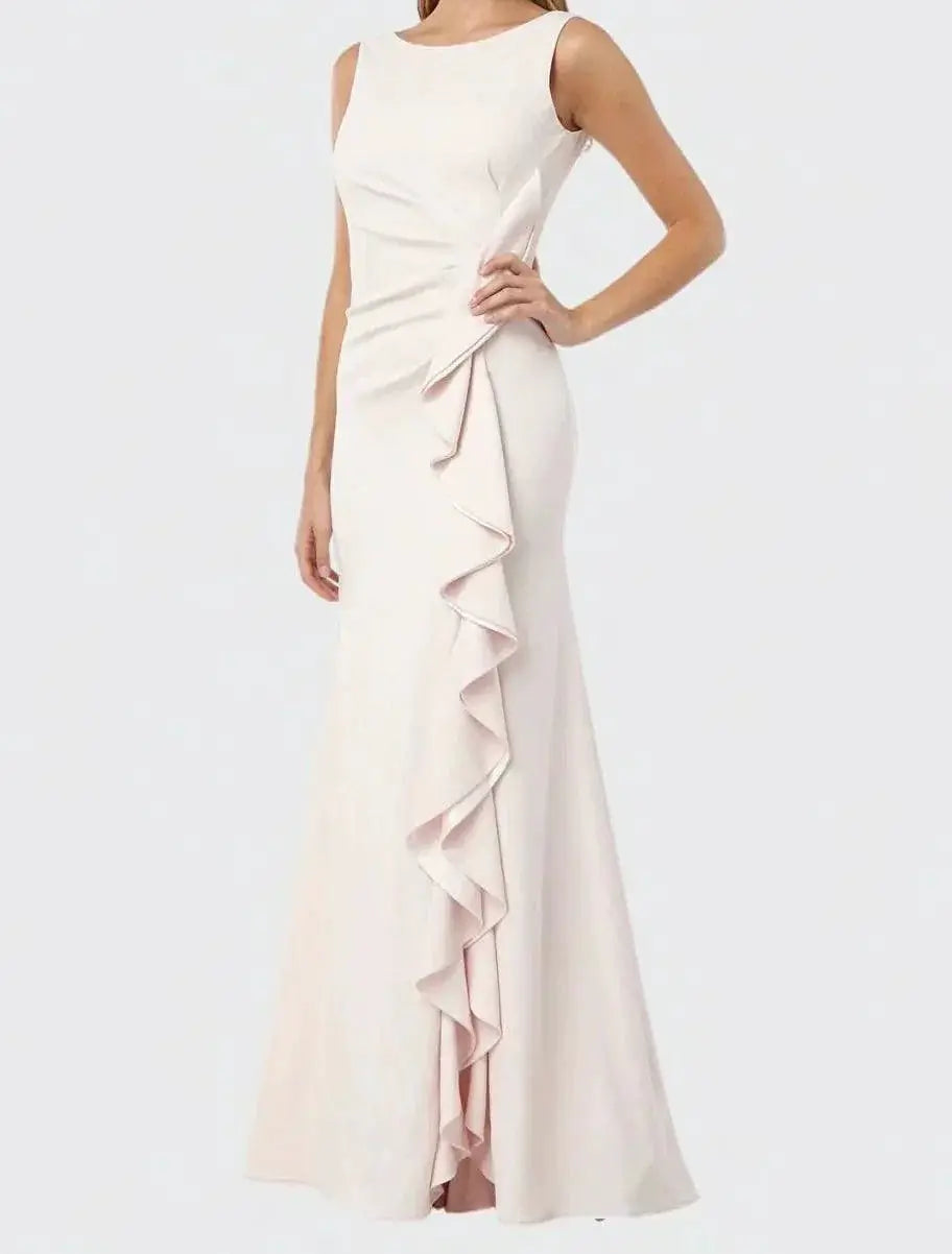 Ladylike Ruffles Backless Slit Dress Elegant Evening Fashion