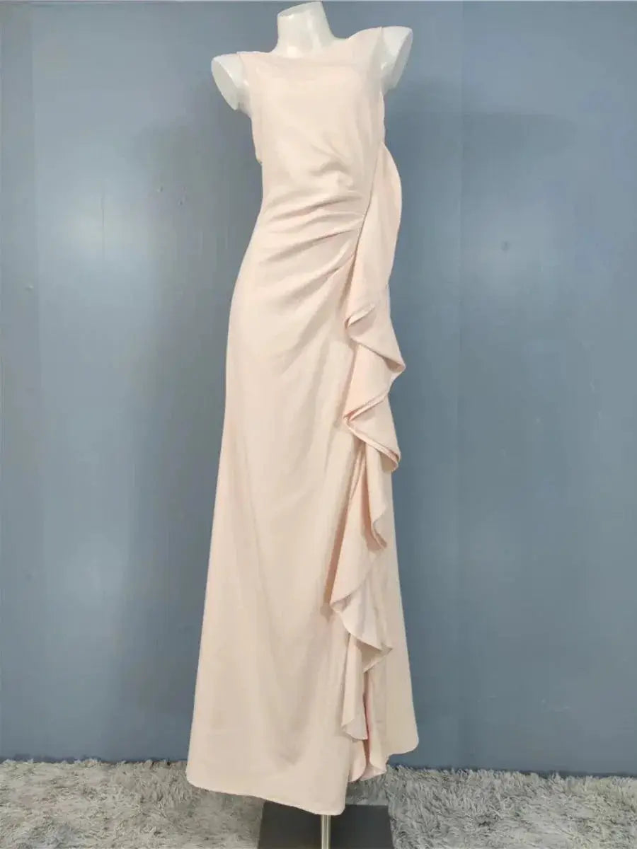 Ladylike Ruffles Backless Slit Dress Elegant Evening Fashion