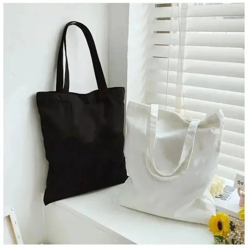 Large Capacity Canvas Shoulder Tote Bag Black White Foldable Travel Companion