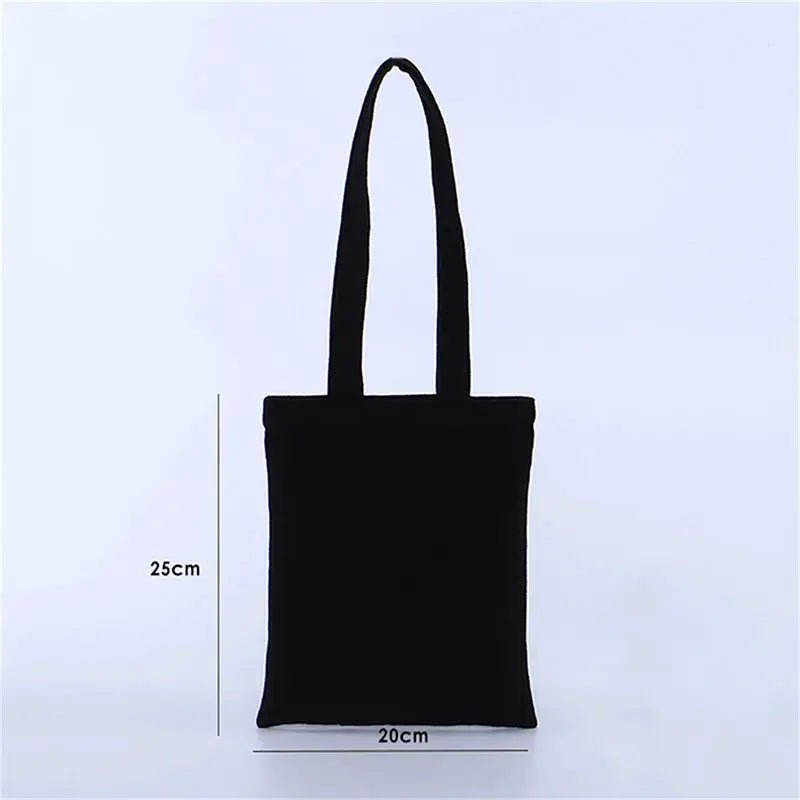 Large Capacity Canvas Tote Bag Black White Foldable Shoulder Bag With Zipper