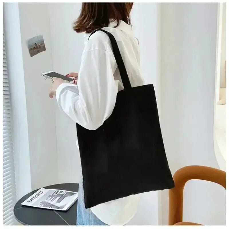 Large Capacity Canvas Tote Bag Black White Foldable Shoulder Bag With Zipper