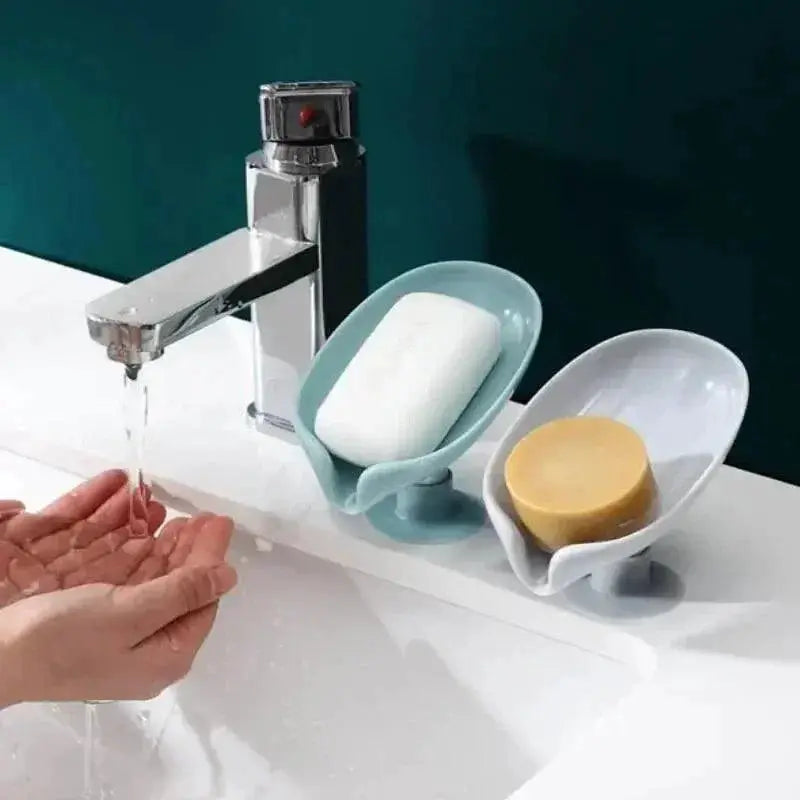 Leaf Shape Soap Box Suction Cup Tray Bathroom Organizer