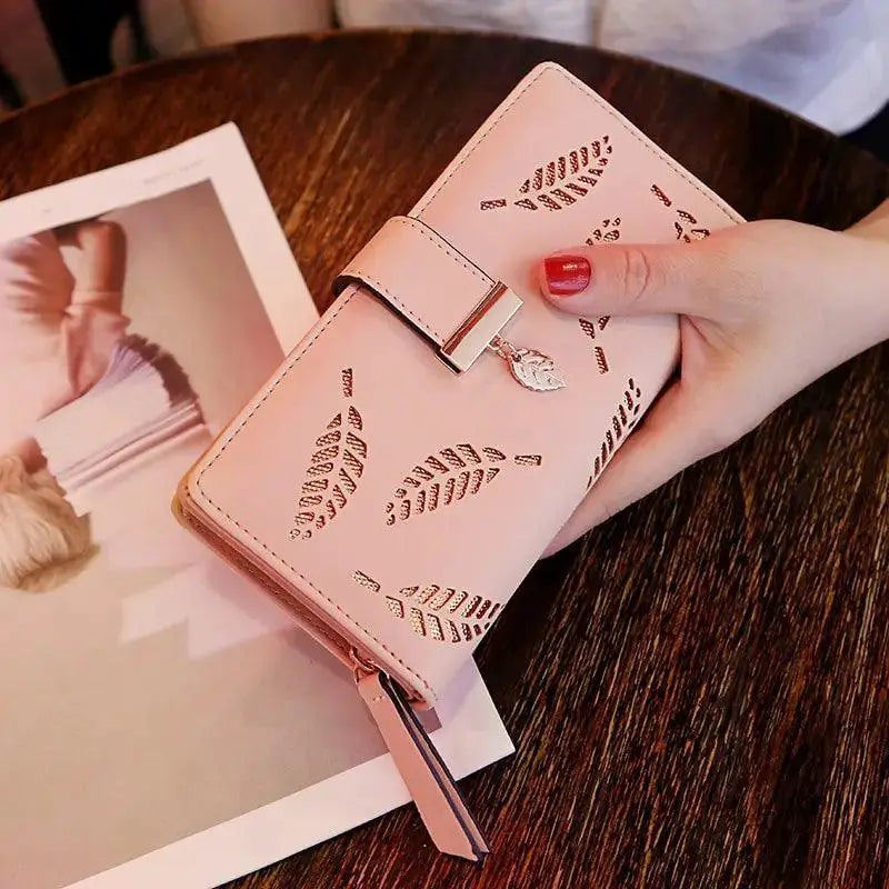 Leaves Long Wallet Stylish PU Leather Coin Holder for Women