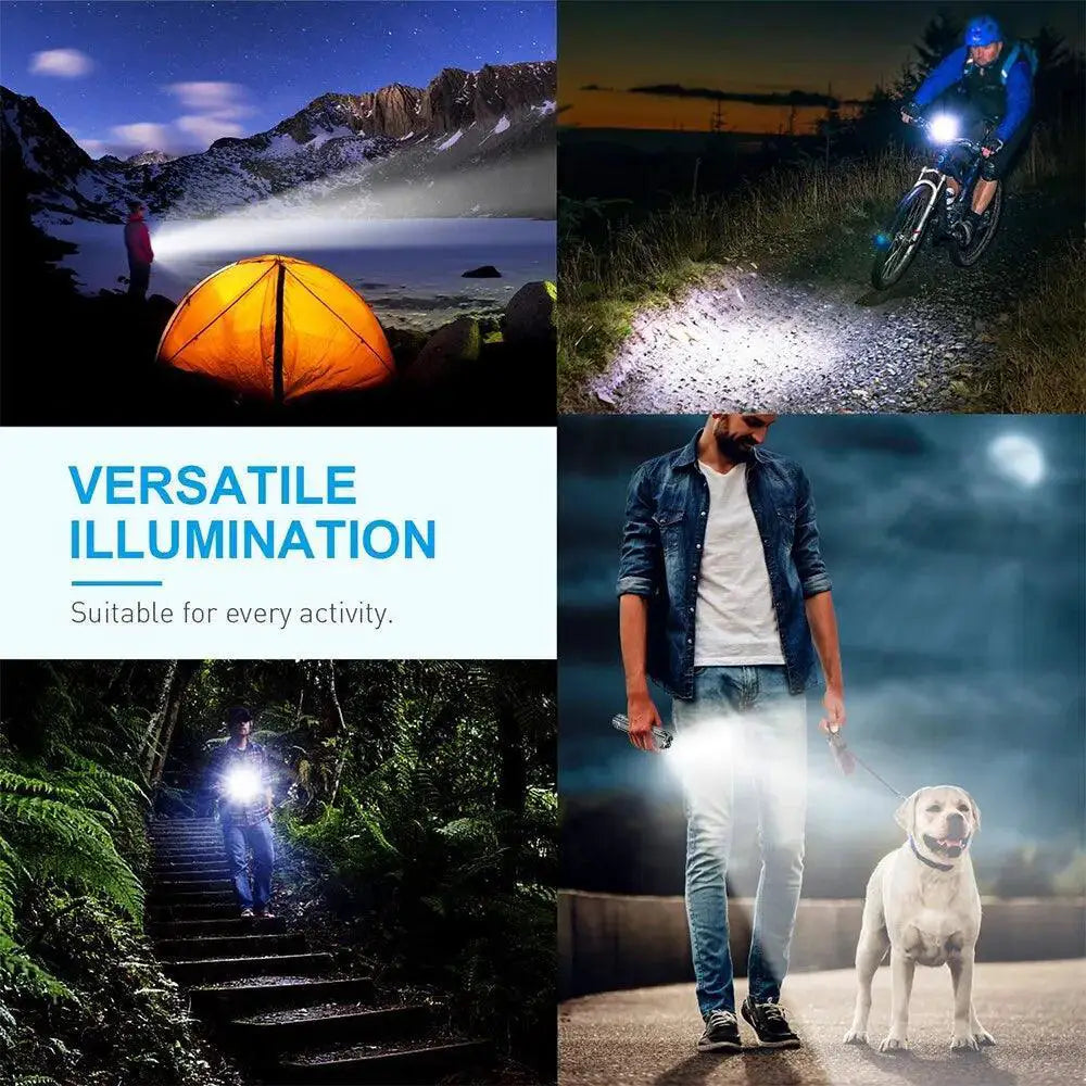 LED Camping Flashlight USB Rechargeable Waterproof Zoomable