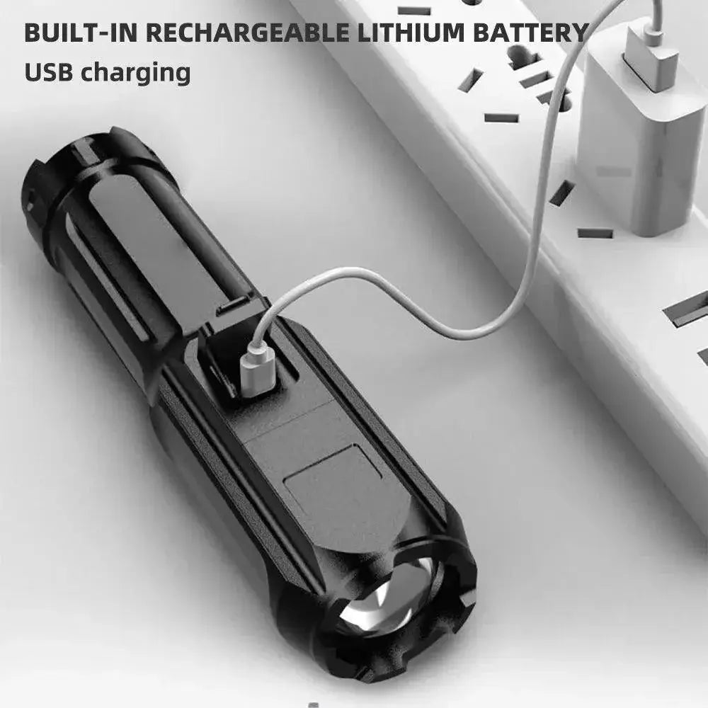 LED Camping Flashlight USB Rechargeable Waterproof Zoomable