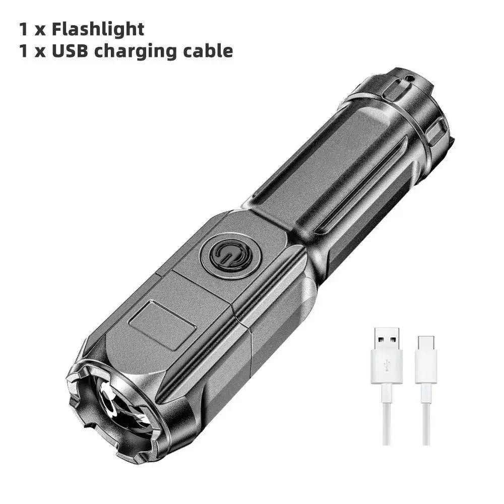 LED Camping Flashlight USB Rechargeable Waterproof Zoomable