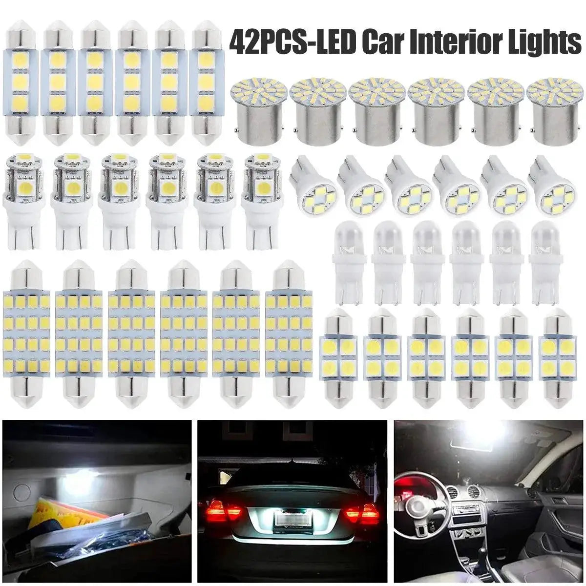 LED Car Interior Lights T10 Xenon White SMD Bulbs 42Pcs Set