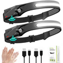 LED Headlamp Sensor Headlight USB Rechargeable Motion Torch