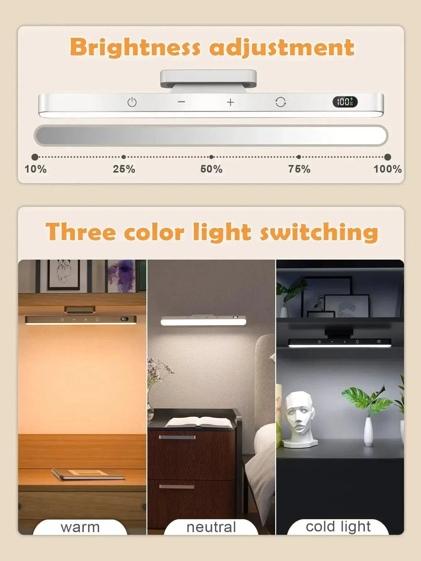 LED Magnetic Desk Lamp With Rechargeable Battery Night Light