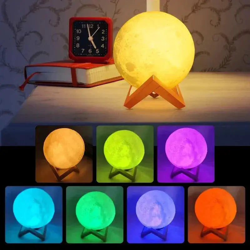 LED Moon Lamp 3D Printed Night Light Battery Powered Decor