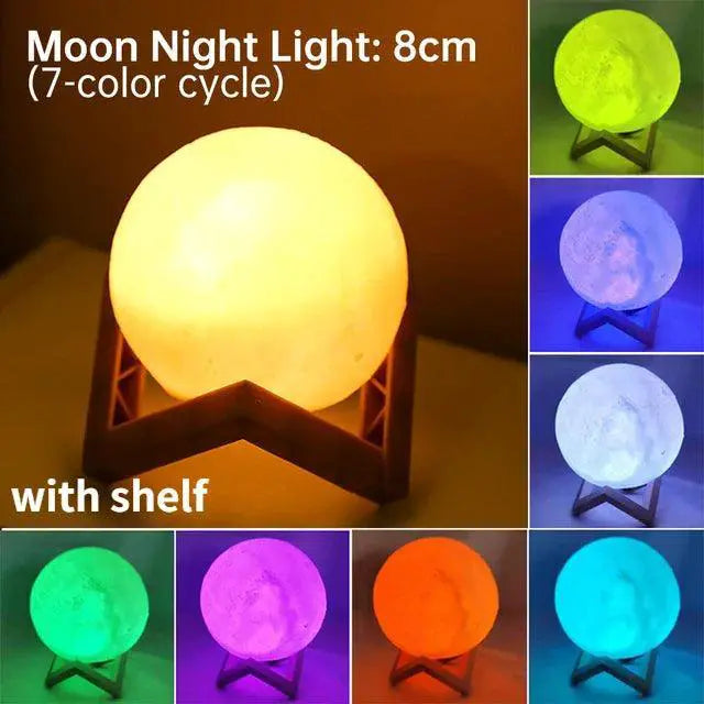 LED Moon Lamp 3D Printed Night Light Battery Powered Decor