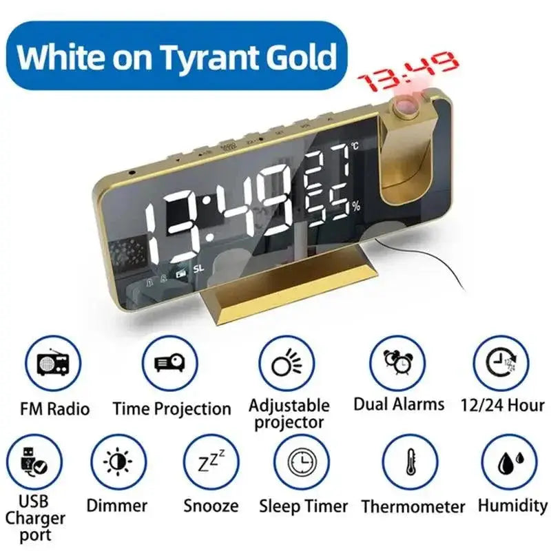 LED Projection Alarm Clock With FM Radio And Temperature