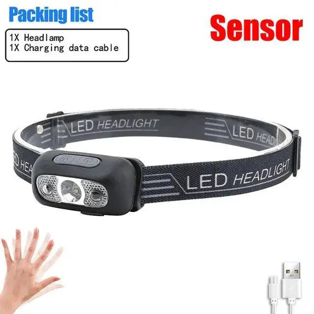LED Sensor Headlamp Rechargeable Torch for Outdoors Camping