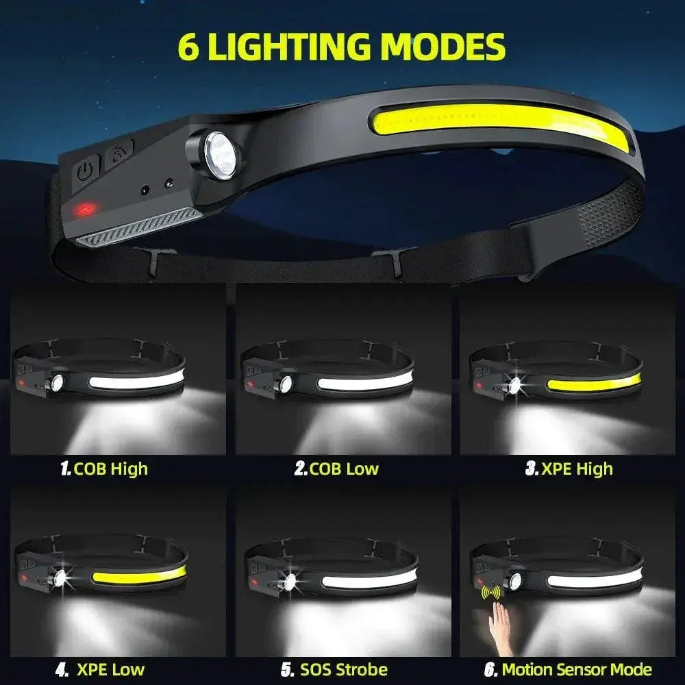 LED Sensor Headlamp Rechargeable Torch for Outdoors Camping