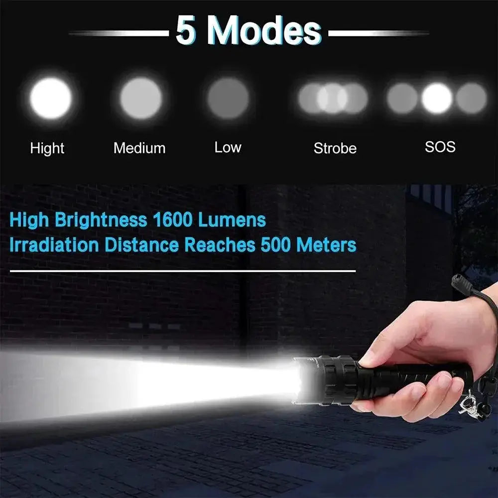 LED Tactical Hunting Flashlight USB Rechargeable Torch