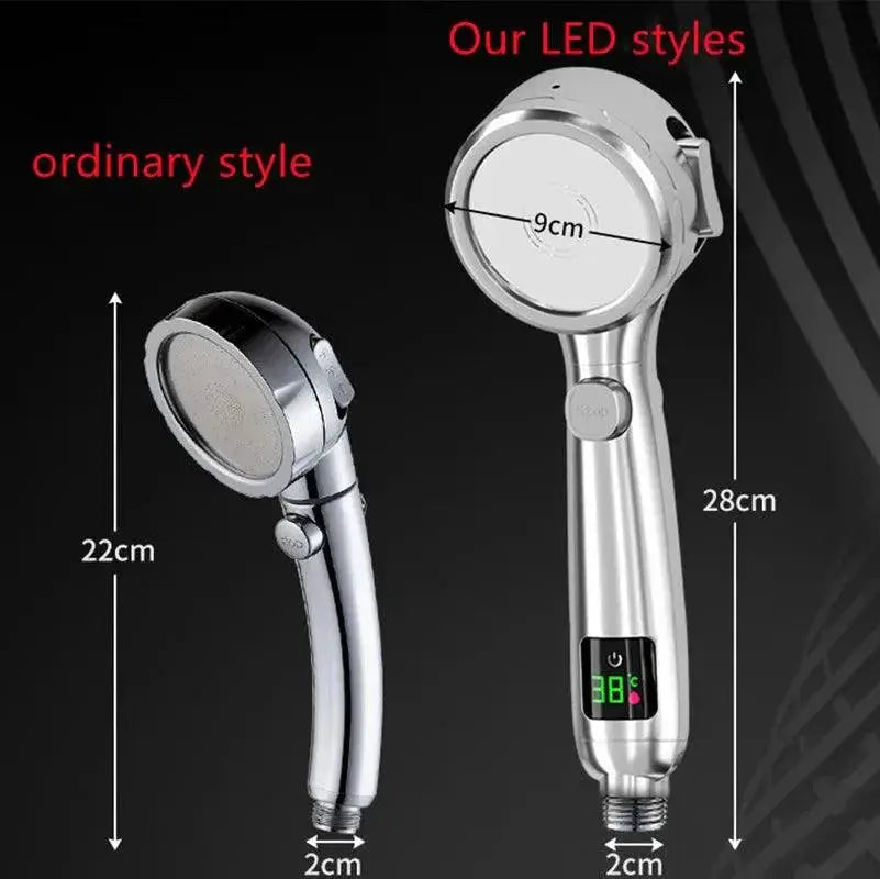 LED Temperature Display Handheld Shower With 4 Spray Modes