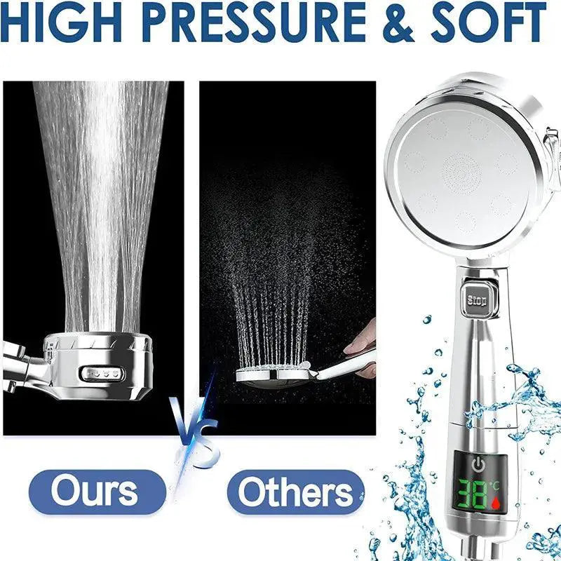 LED Temperature Display Handheld Shower With 4 Spray Modes