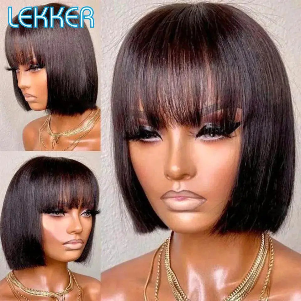 Lekker Brown Ombre Bob Wig Brazilian Remy Hair With Bangs