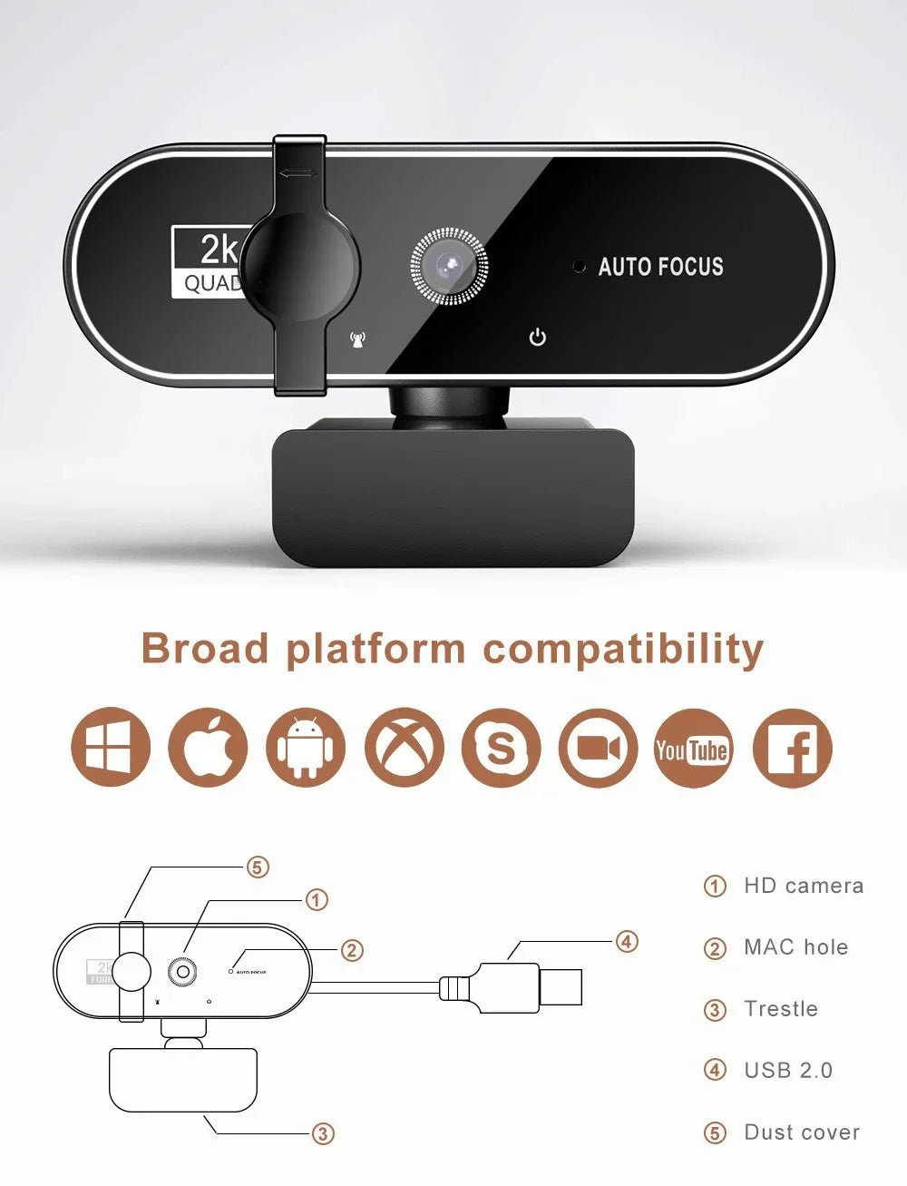 Lenovo 4K Webcam USB Camera - Auto Focus With Dual Microphones For Crisp Video X