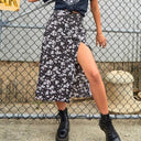 Leopard Floral High Waist Midi Skirt for Versatile Fashion