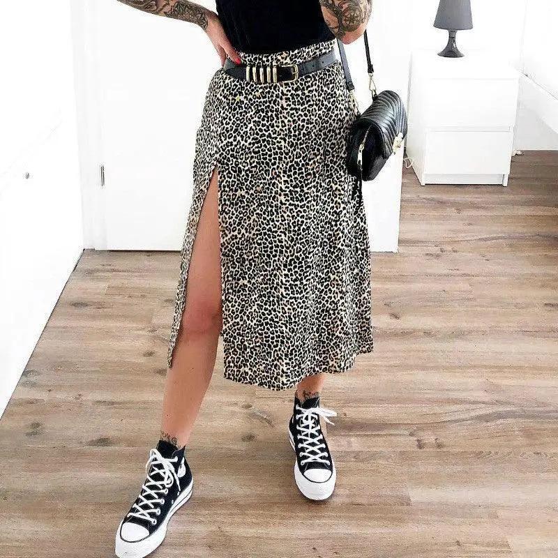 Leopard Floral High Waist Midi Skirt For Versatile Fashion