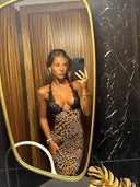 Leopard Print Halter Maxi Dress Elegant Lace Gown 2023