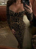 Leopard Print Maxi Dress: Elegant Party Gown with Sequins