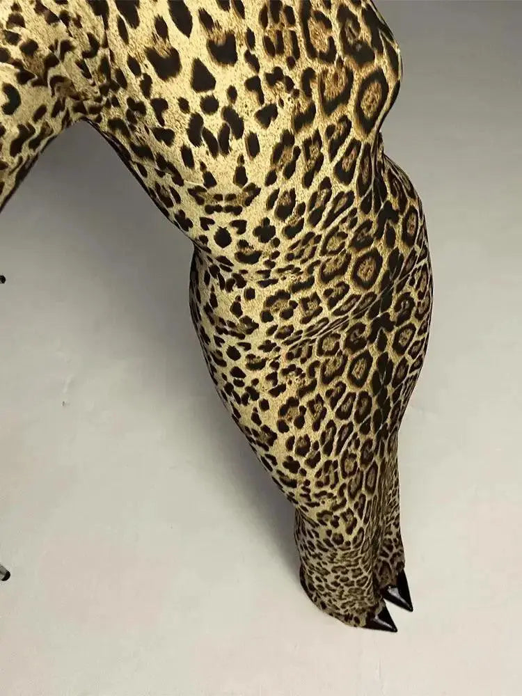Leopard Print Maxi Dress Elegant Party Gown With Sequins