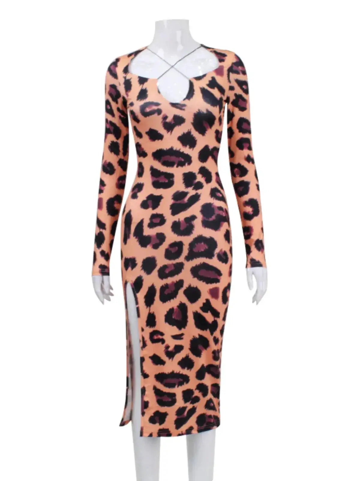 Leopard Print Sheath Dress Street Fashion Icon Autumn Winter