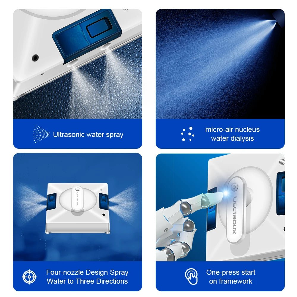 Liectroux YW509 Window Cleaning Robot - Laser Sensor Navigate 4 Ways Water Spray