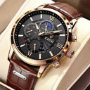 LIGE Chronograph Watch Luxury Leather Quartz Timepiece for Men