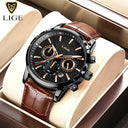 LIGE Chronograph Watch Luxury Leather Quartz Timepiece for Men