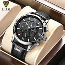 LIGE Chronograph Watch Luxury Leather Quartz Timepiece for Men