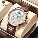 LIGE Chronograph Watch Luxury Leather Quartz Timepiece for Men