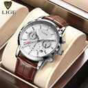 LIGE Chronograph Watch Luxury Leather Quartz Timepiece for Men