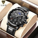 LIGE Chronograph Watch Luxury Leather Quartz Timepiece for Men
