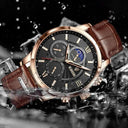 LIGE Men's Leather Chronograph Watch Luxury Timepiece for Him