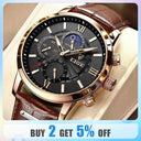 LIGE Men's Leather Chronograph Watch Luxury Timepiece for Him