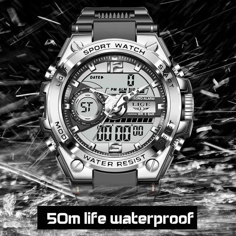 LIGE Men Military Adventure Watch Waterproof Digital