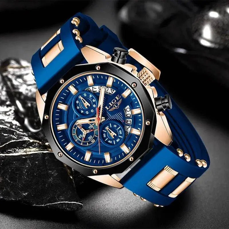 LIGE Men's Waterproof Chronograph Sport Watch Silicone Strap - OurLum.com