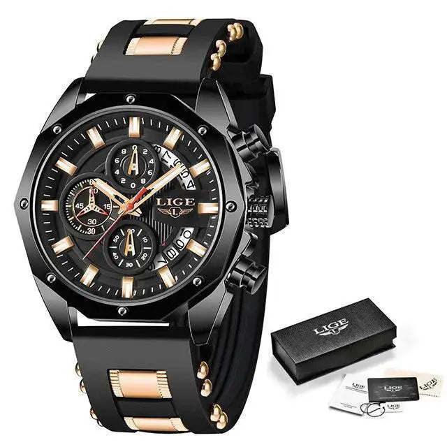 LIGE Men's Waterproof Chronograph Sport Watch Silicone Strap - OurLum.com