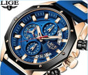 LIGE Men's Waterproof Chronograph Sport Watch Fashion Silicone