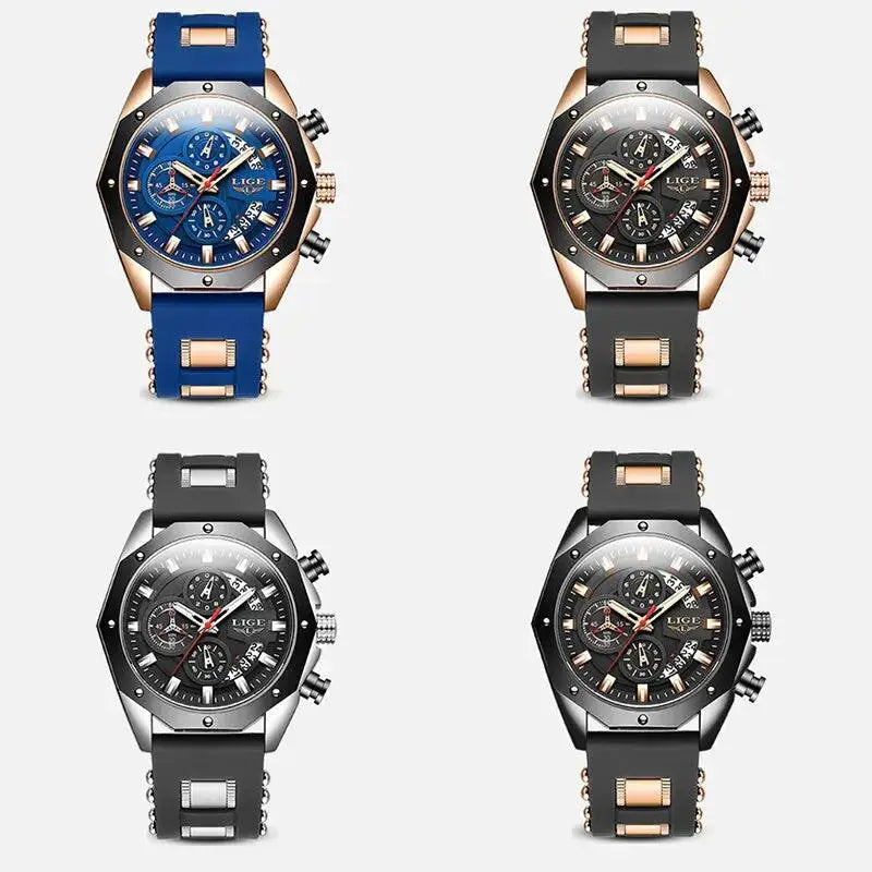 LIGE Men's Waterproof Chronograph Sport Watch Silicone Strap - OurLum.com