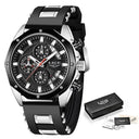 LIGE Men's Waterproof Chronograph Sport Watch Fashion Silicone