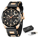 LIGE Men's Waterproof Chronograph Sport Watch Fashion Silicone