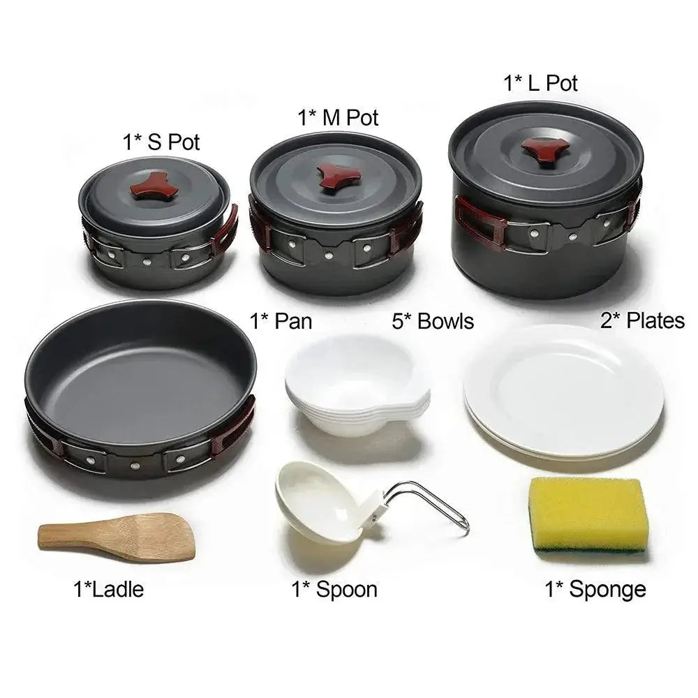 Lightweight Nonstick Camping Cookware Set 14 In 1 Pans